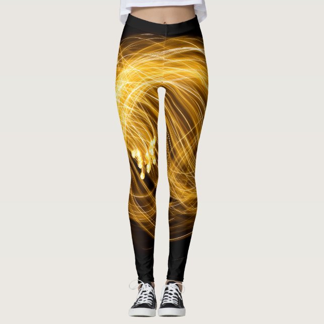 Golden Fire Works auf dunklem Hintergrund Leggings (Vorderseite)