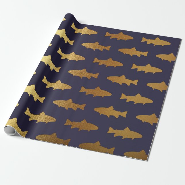 Golden Fish Ocean Blue Navy Vip Yacht Geschenkpapier (Ungerollt)