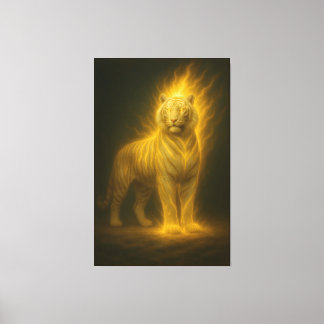 Golden Flame Weißer Tiger – Fantasy-Kunstmalerei Leinwanddruck