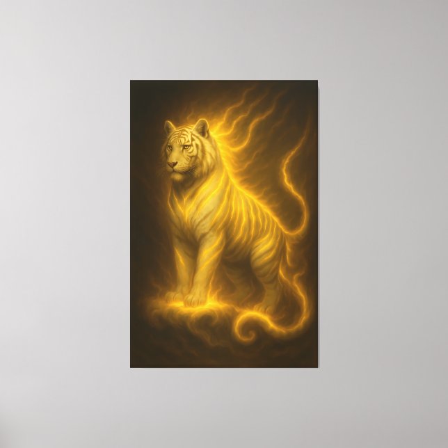 Golden Flame White Tiger – Divine Spirit Guardian  Leinwanddruck (Vorderseite)