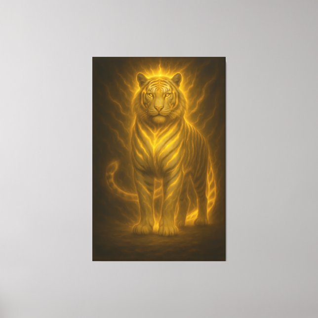 Golden Flame White Tiger – High-End Fantasy Art Pa Leinwanddruck (Vorderseite)