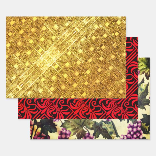 Golden Flare, Crimson Nouveau und Trauben & Weintr Geschenkpapier Set (Set)