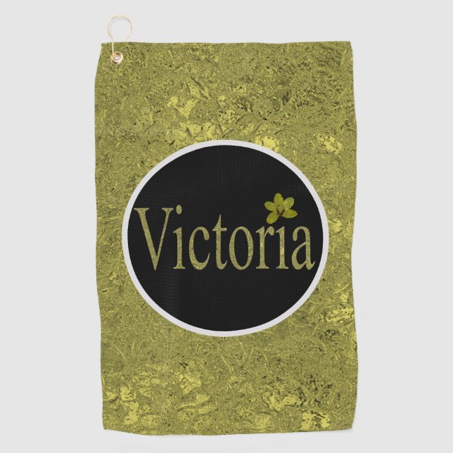 Golden Flecks Victoria Name Design, Golfhandtuch (Vorderseite)