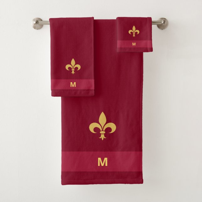 Golden Fleur-de-Lis auf bordeauxrotem Badetuch Set (Insitu)