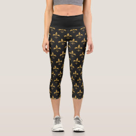 Golden Fleur-de-lis auf schwarz Capri Leggings