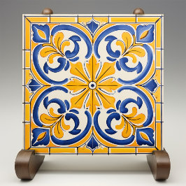Golden Fleur-de-Lis Azulejo Print Fliese