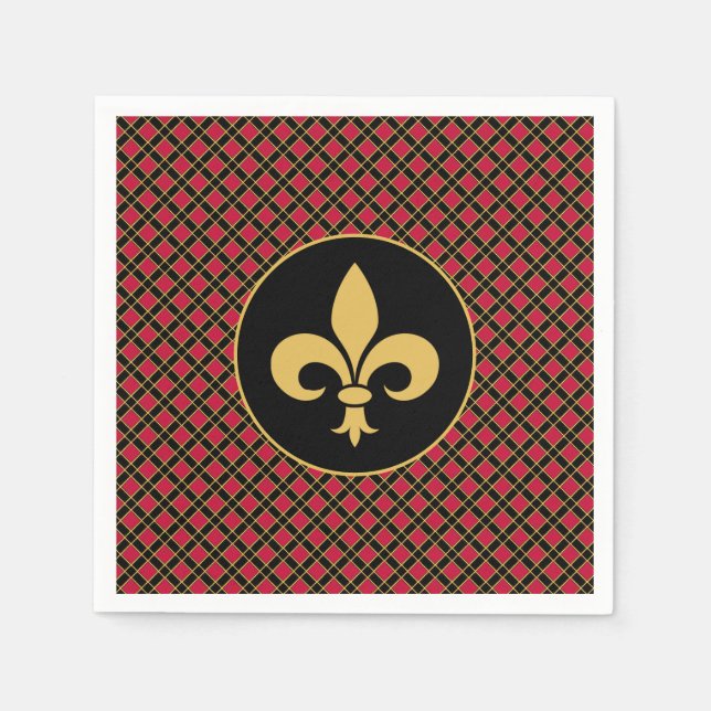 Golden Fleur-de-Lis on Black & Red Serviette (Vorderseite)