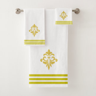 Golden Fleur de Lis, Three Stripes on White Badhandtuch Set