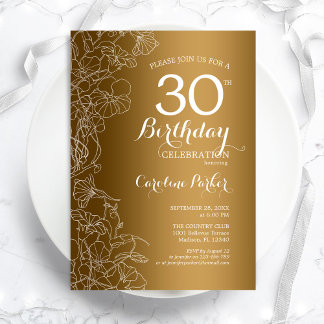 Golden Floral 30. Geburtstag Party Einladung