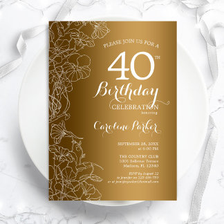 Golden Floral 40. Geburtstag Party Einladung