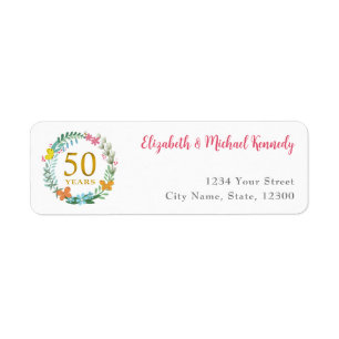 Golden Floral Address Labels zum 50. Jahrestag
