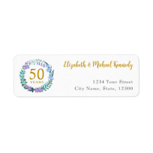 Golden Floral Address Labels zum 50. Jahrestag
