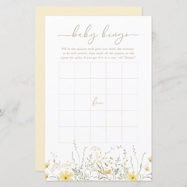 Golden Floral | Baby Bingo Game Card (Vorne/Hinten)