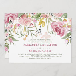 Golden Floral | Blush Pink Watercolor Hochzeit Einladung