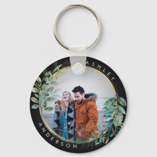 Golden Floral Botanical Green Couple Watercolor Schlüsselanhänger