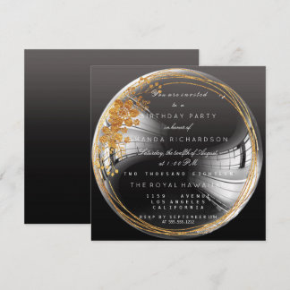 Golden Floral Bubble Geburtstag Black Ombre Einladung