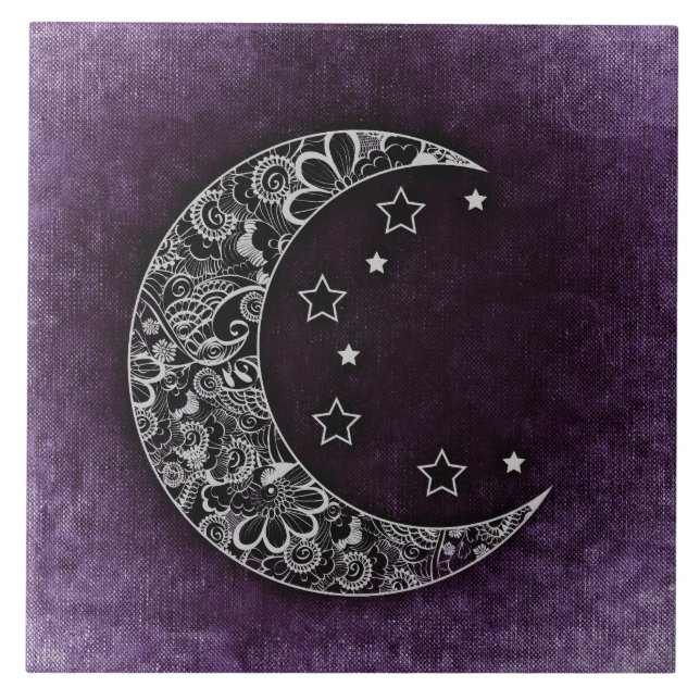 Golden Floral Crescent Moon and Stars on Lila Fliese (Vorderseite)