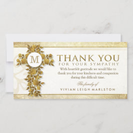 Golden Floral Cross Monogram Vielen Dank Beileid Dankeskarte