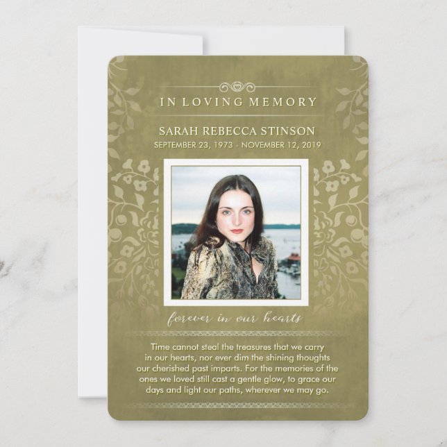 Golden Floral Custom Foto Gedicht Danke Karte (Vorderseite)