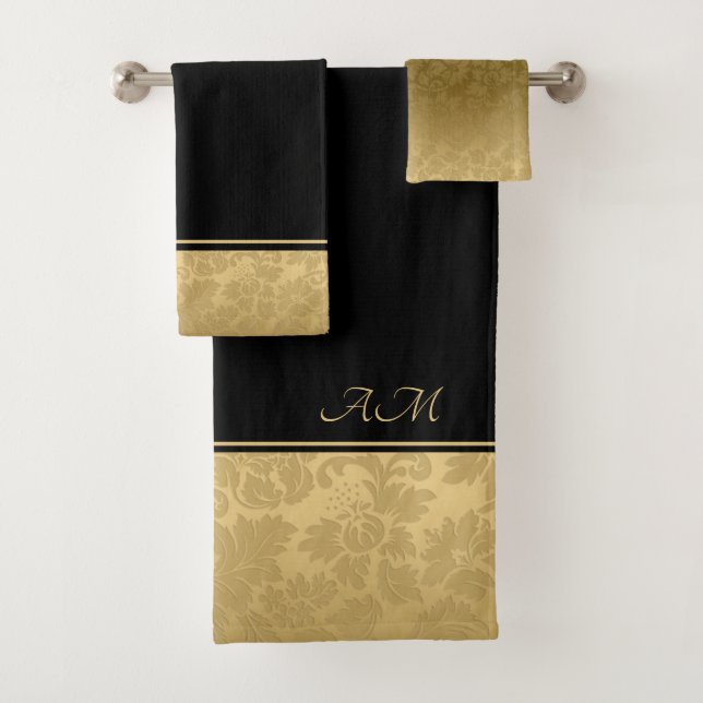 Golden Floral Damask Badhandtuch Set (Insitu)