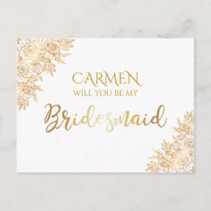 Golden Floral Decorative Bridesmaid Postkarte
