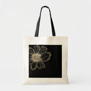 Golden Floral Design Schwarz-Weiß Tote Tasche