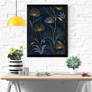 Golden Floral Dreams - Navy Blue & Gold Kunst Poster