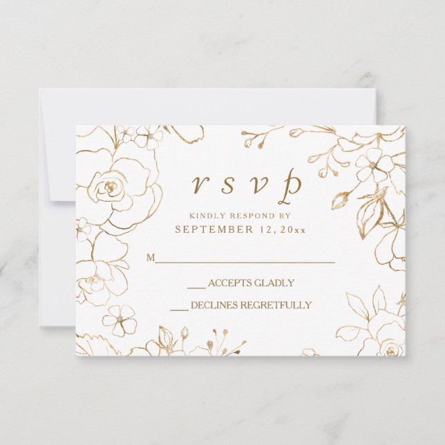 Golden Floral Einfaches Elegantes Hochzeitsslima U RSVP Karte (Vorderseite)