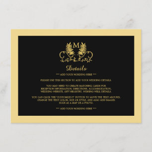 Golden Floral Emblem Hochzeitsdetails Begleitkarte
