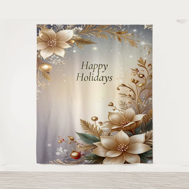 Golden Floral Holiday Backdrop Wandteppich (Vorderseite)