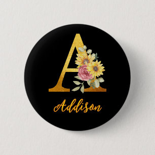 Golden Floral Letter A Monogram Gastgeschenk Hochz Button
