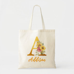 Golden Floral Letter A Monogram Gastgeschenk Hochz Tragetasche