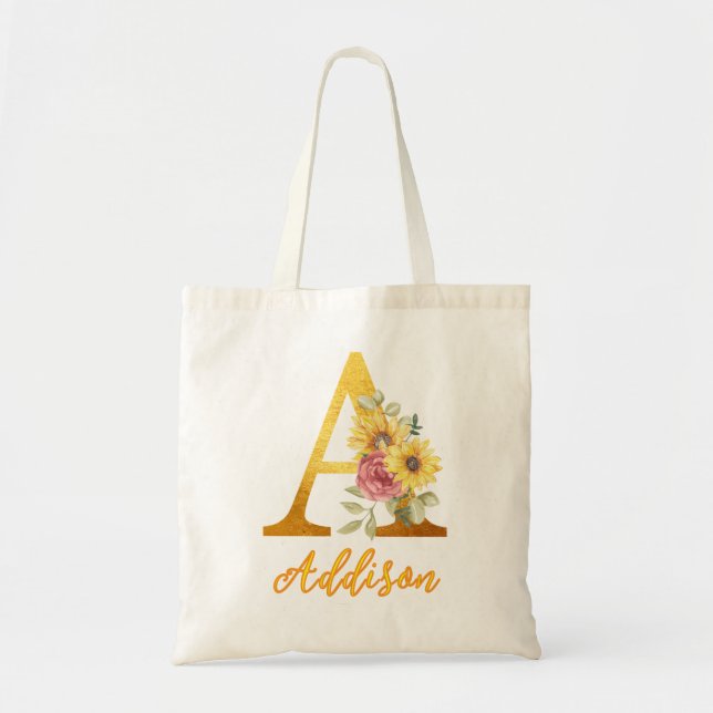 Golden Floral Letter A Monogram Gastgeschenk Hochz Tragetasche (Vorne)