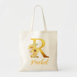 Golden Floral Letter R Monogram Gastgeschenk Hochz Tragetasche