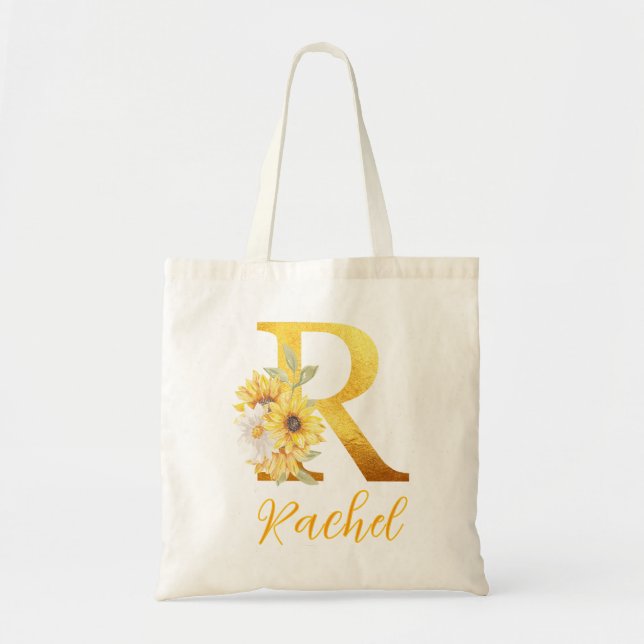 Golden Floral Letter R Monogram Gastgeschenk Hochz Tragetasche (Vorne)