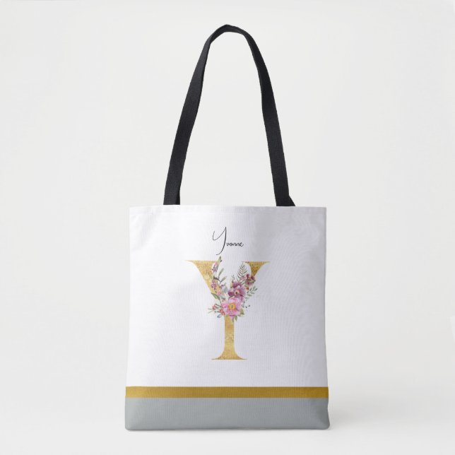 Golden Floral Letter Y Tasche (Vorderseite)