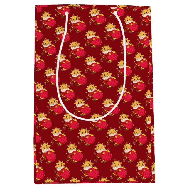 Golden Floral Luxury: Jahr des Drachenkaninchens Mittlere Geschenktüte (Vorderseite)