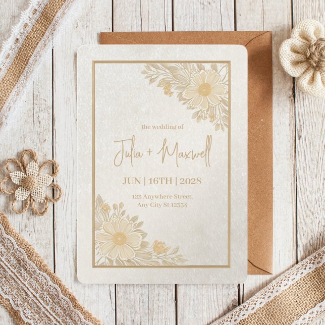 Golden Floral Minimalistischer Hochzeitsempfang Einladung (Von Creator hochgeladen)