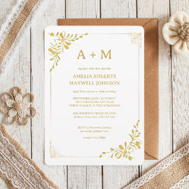 Golden Floral Minimalistischer Hochzeitsempfang Einladung