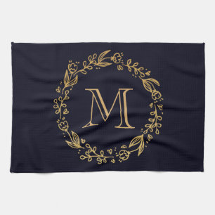 Golden Floral Monogram Geschirrtuch