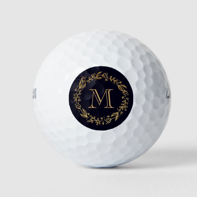 Golden Floral Monogram Golfball (Vorderseite)