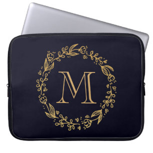 Golden Floral Monogram Laptopschutzhülle
