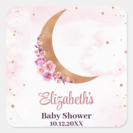 Golden Floral Moon Babydusche Quadratischer Aufkleber