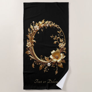 Golden Floral Ornate Beach Towel Strandtuch