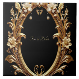 Golden Floral Ornate Frame Ceramic Tile Fliese
