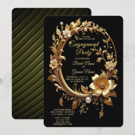 Golden Floral Ornate Frame Engagement Invitation Einladung