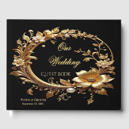Golden Floral Ornate Frame Guest Book Gästebuch
