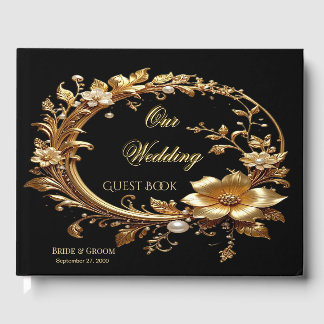 Golden Floral Ornate Frame Guest Book Gästebuch