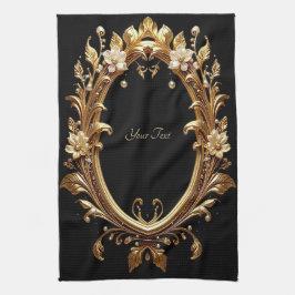 Golden Floral Ornate Frame Kitchen Towel Geschirrtuch