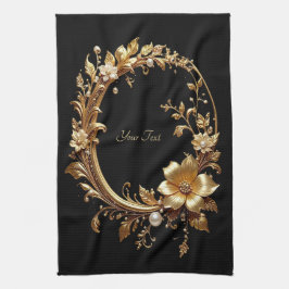 Golden Floral Ornate Frame Kitchen Towel Geschirrtuch